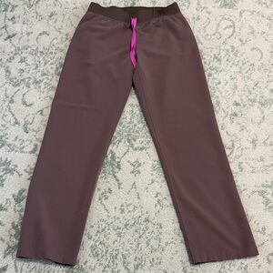 Figs taupe basic scrub Pants with Pink Drawstring